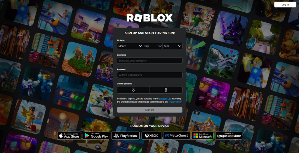 Roblox Sign Up Form